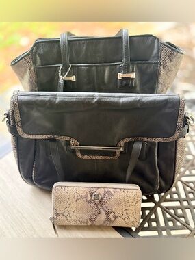 Coach Taylor Exotic Python Leather Set Black Satchel Tote Wallet Bundle EUC